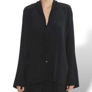 Babaton Aritzia Collector Shirt Black Drapey Plisse Button Up Blouse Size Small